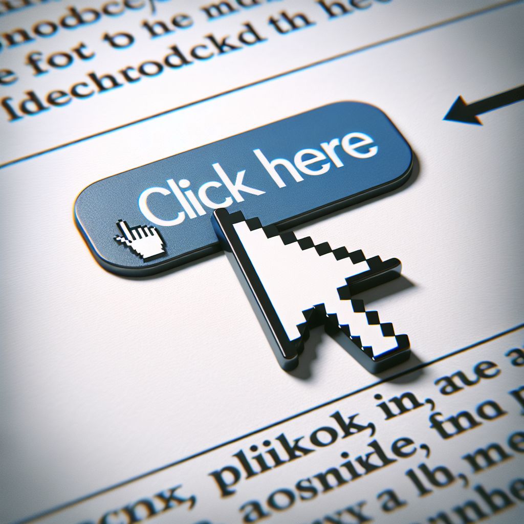 Cursor arrow pointing to a "click here" button on a web page for website optimization.