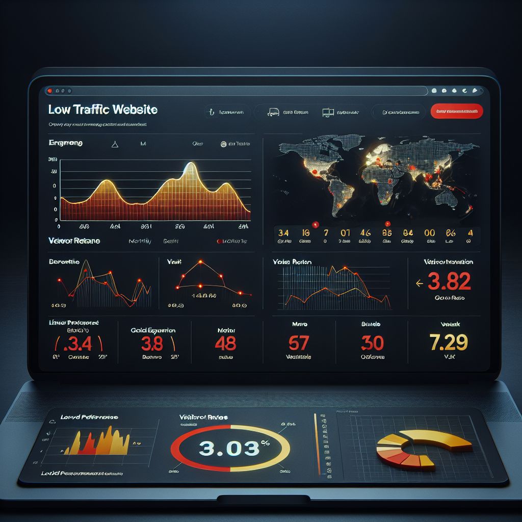 A tablet displaying a complex dashboard with various analytics and metrics for website traffic performance, highlighting modern solutions.