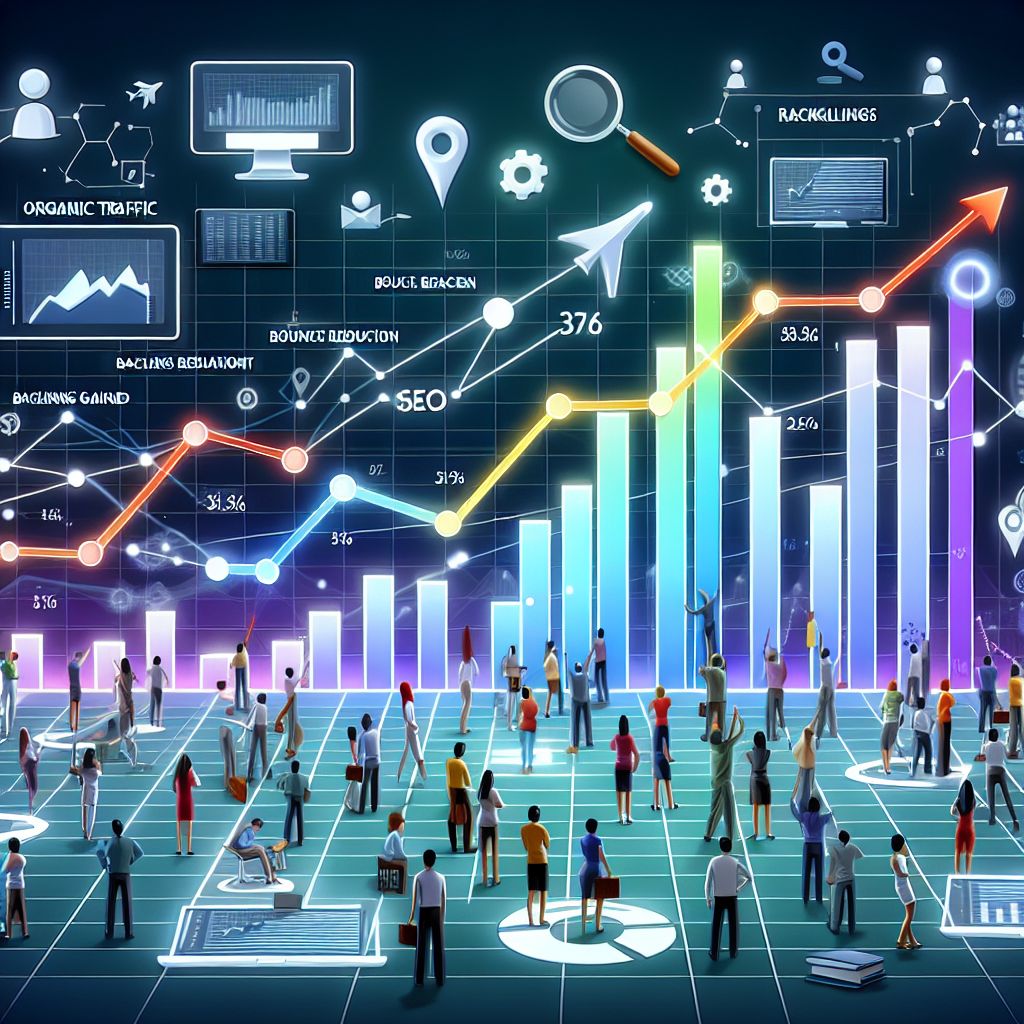 Digital marketing and modern solutions concept with a bustling crowd of people amidst dynamic graphs and analytical icons.