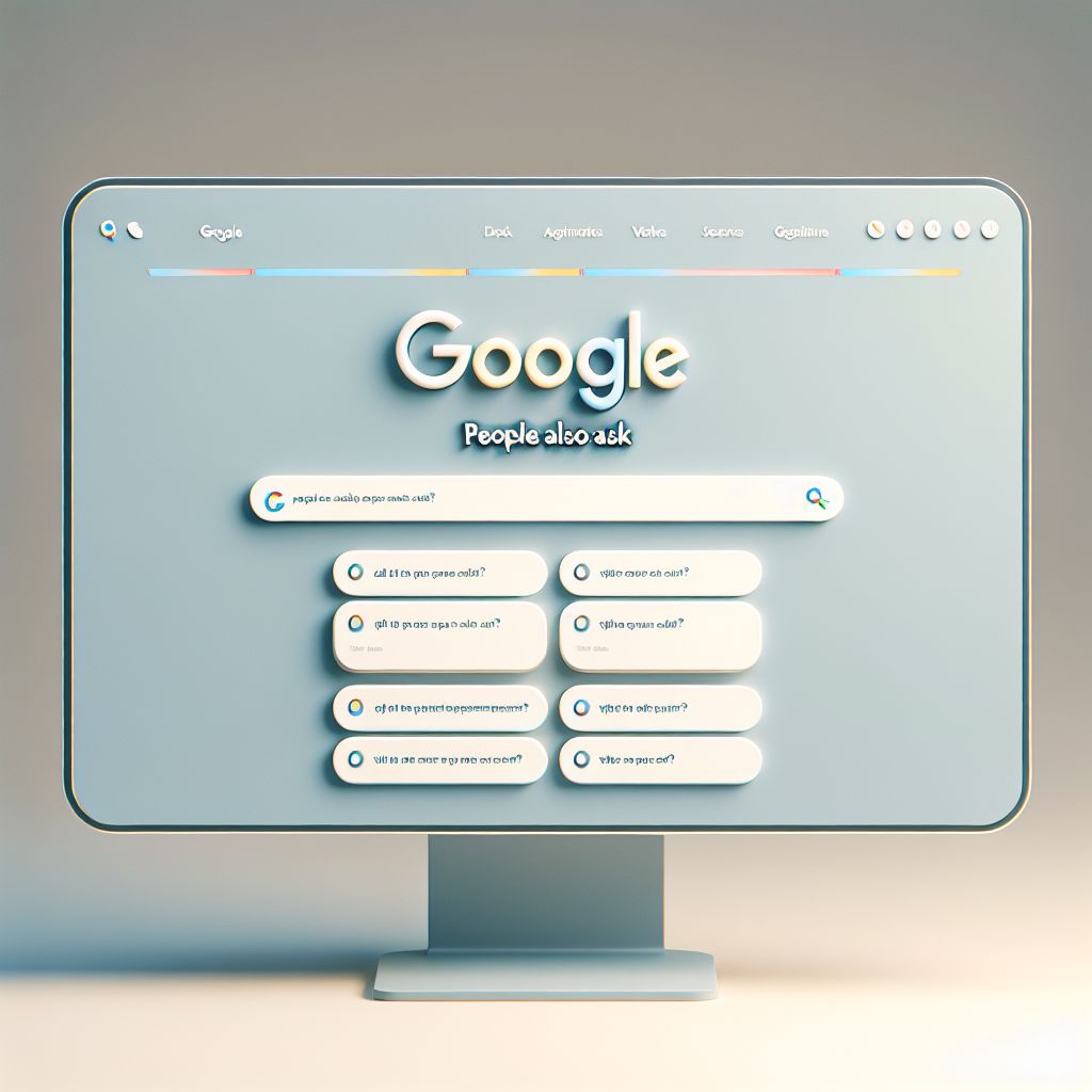 A computer monitor displaying Google's "people also ask" feature with various questions listed, revealing the hidden potential of zero traffic keywords for SEO improvement.