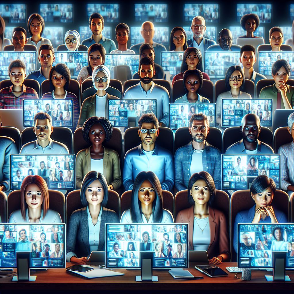 Diverse group of people unlocking hidden potential by participating in a virtual conference with multiple video call screens.