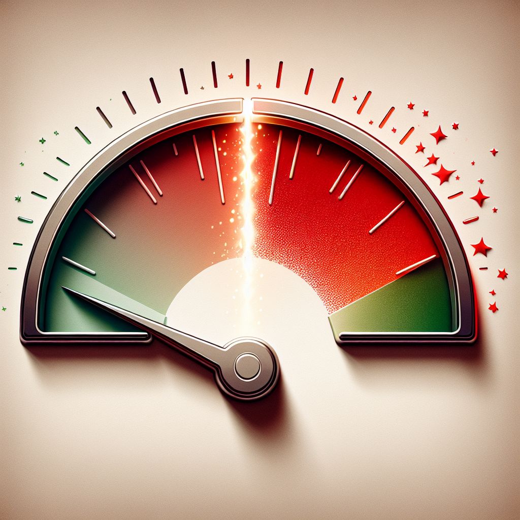 Gauge indicating the maximum level with a red zone and sparks, crucial for home service business reviews.