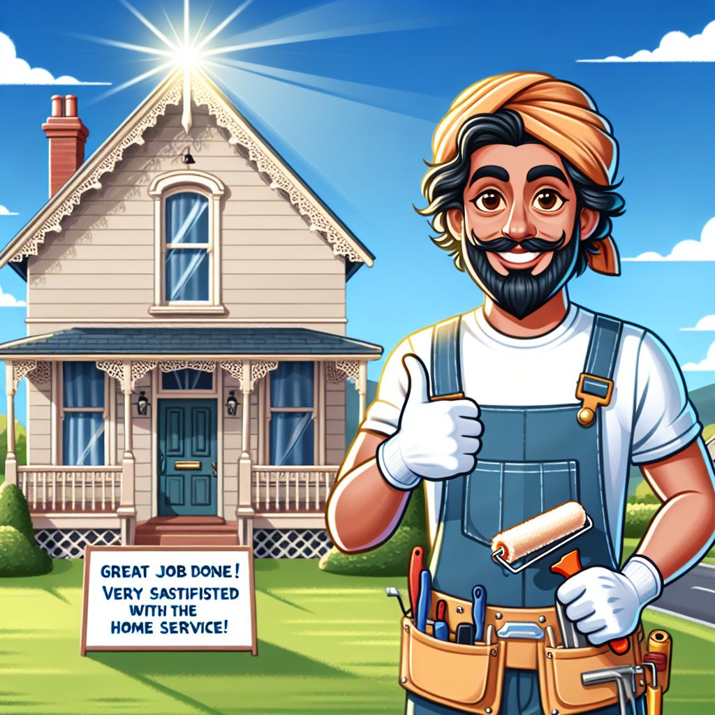 A cheerful handyman giving a thumbs-up outside a well-maintained home, with text expressing why reviews matter for customer satisfaction with home service business.